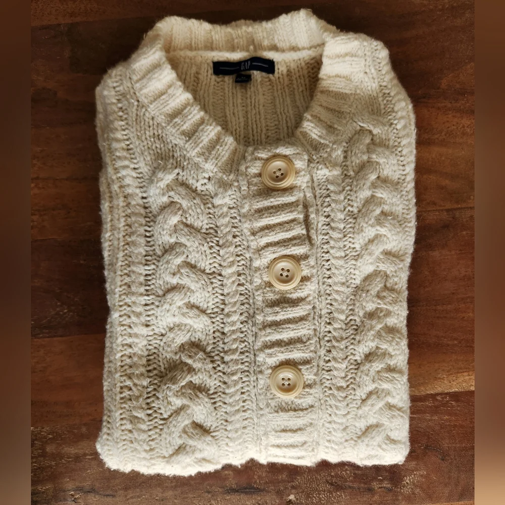 GAP Y2K Cream Cable Knit Cardigan Jacket M